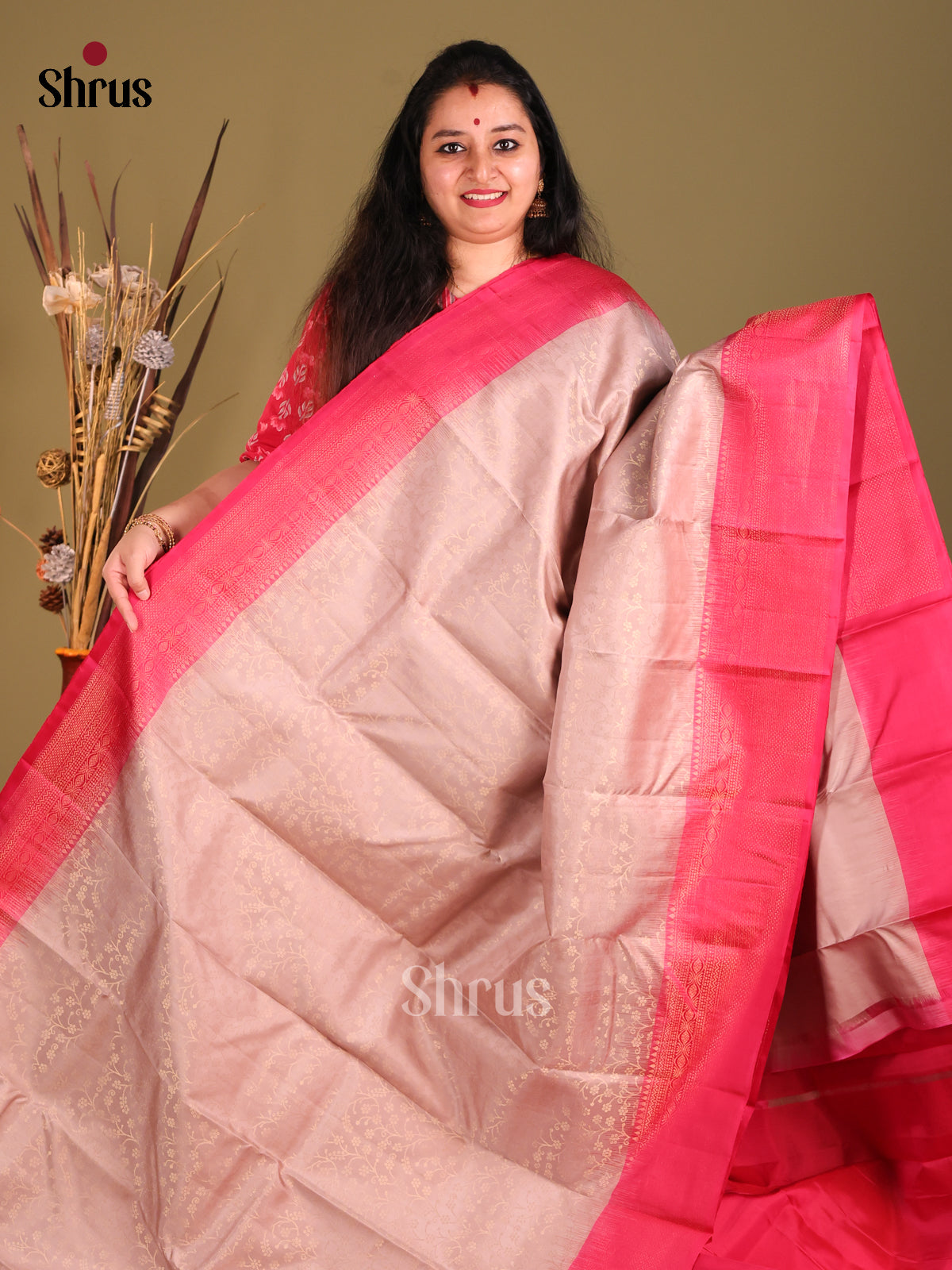 Dusty Pink & Pink Soft Silk Saree with contrast zari border-2