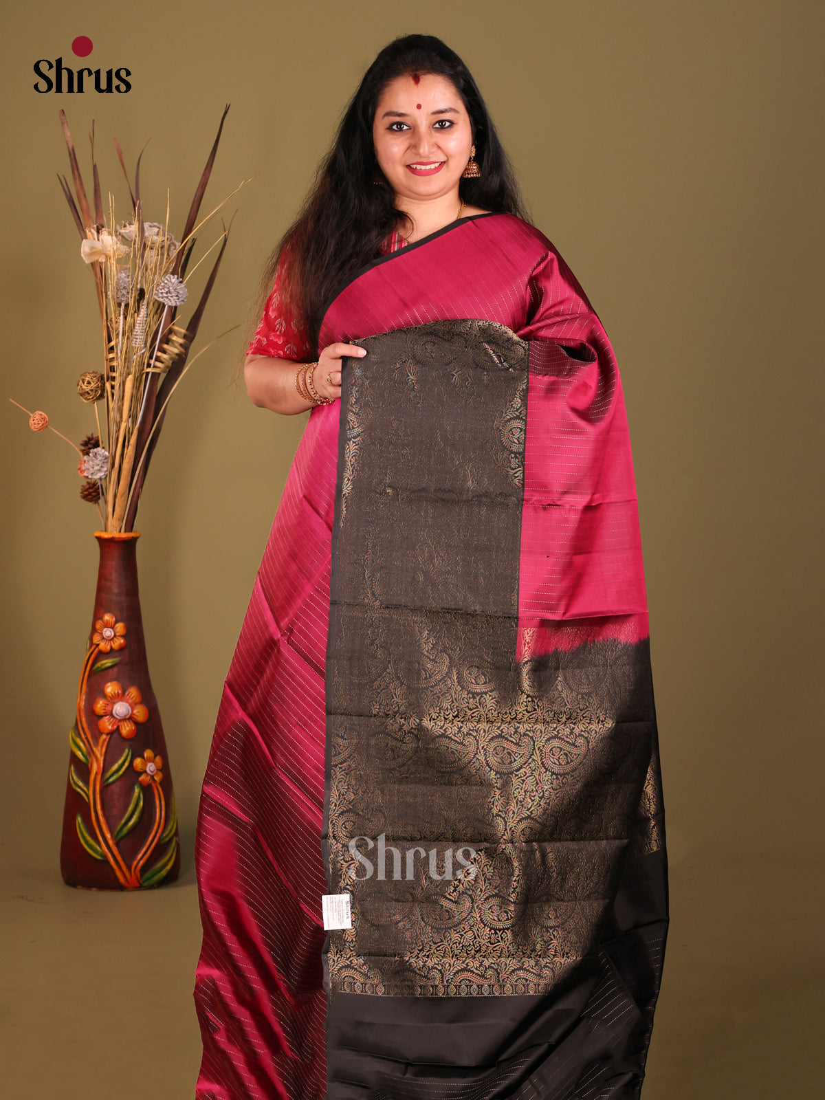 Maroon & Black Soft Silk Saree with paisley zari brocade pallu-1