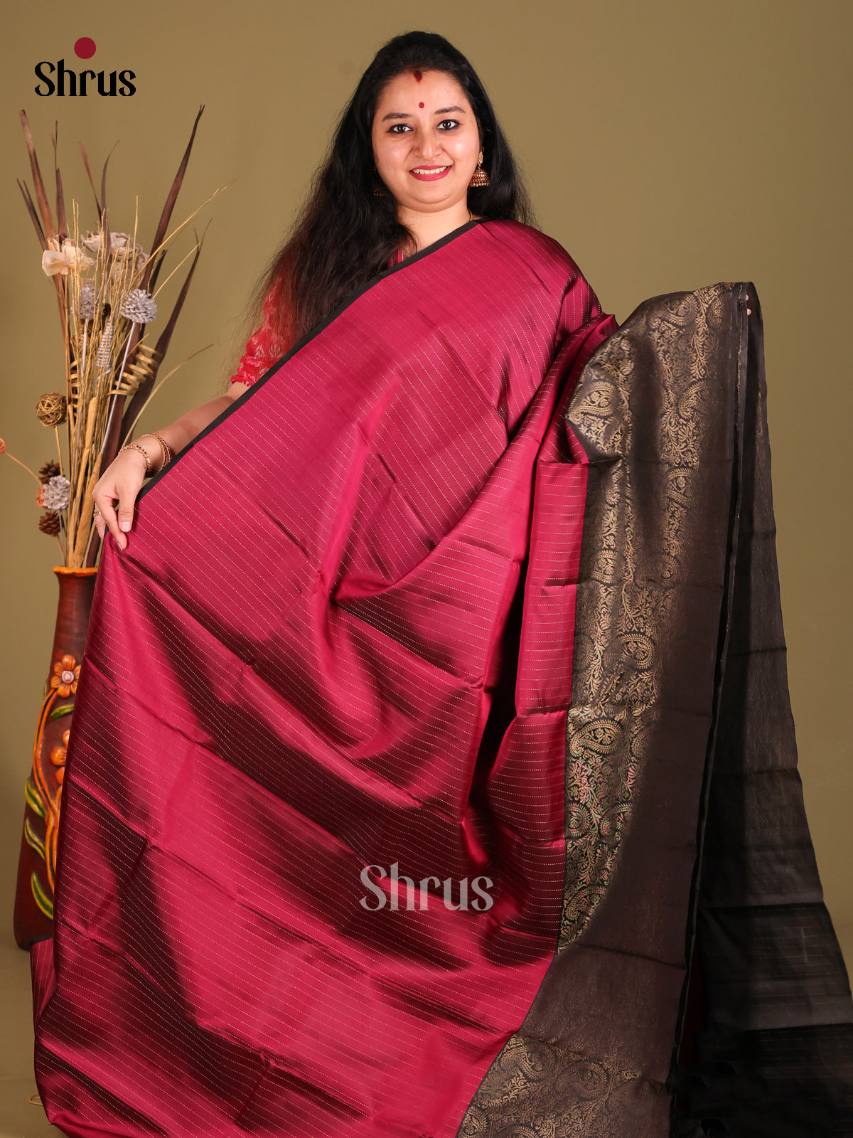 Maroon & Black Soft Silk Saree with paisley zari brocade pallu-2