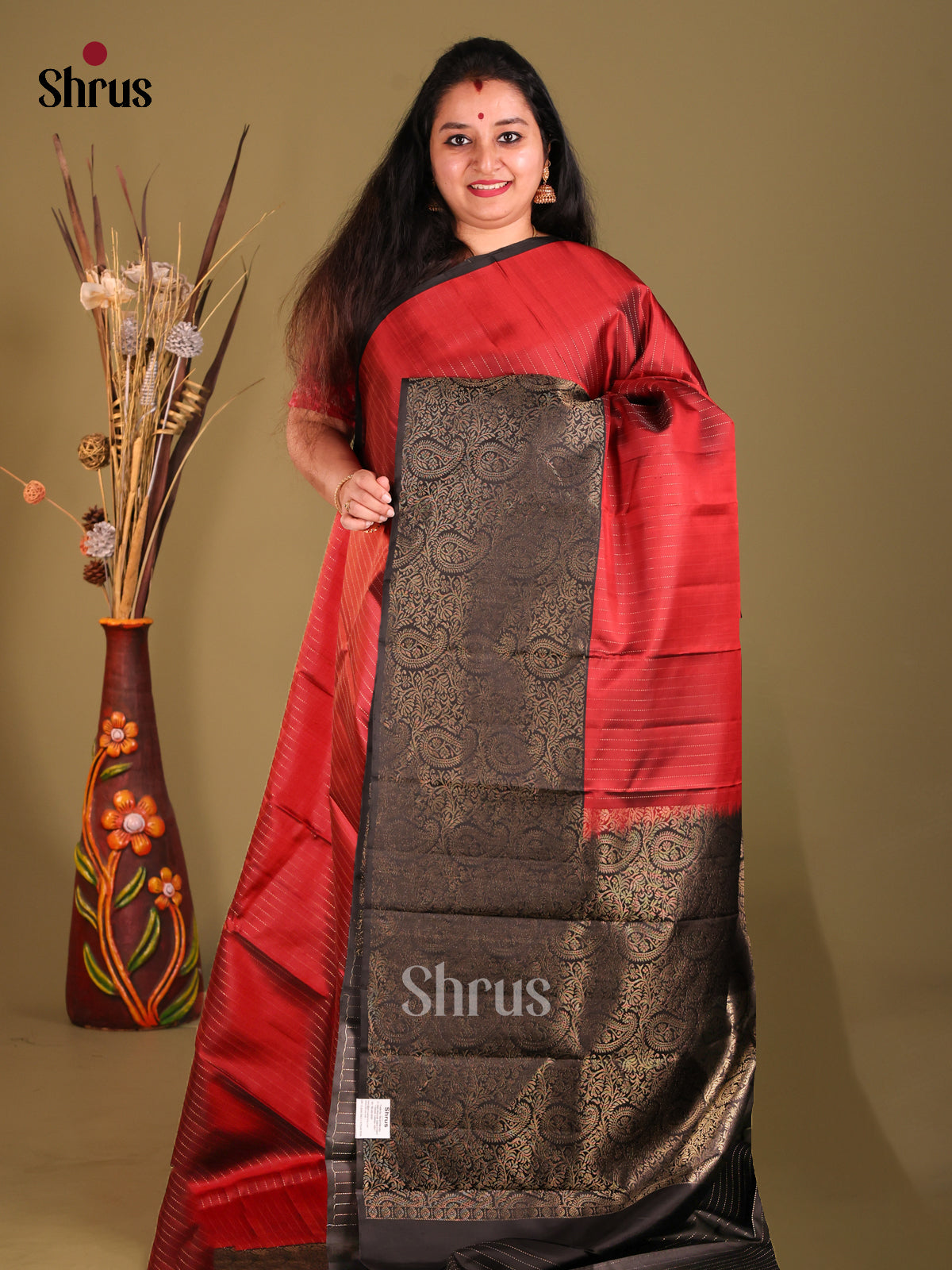 Maroon Red & Black Soft Silk Saree with contrast Paisleys brocade pallu-1