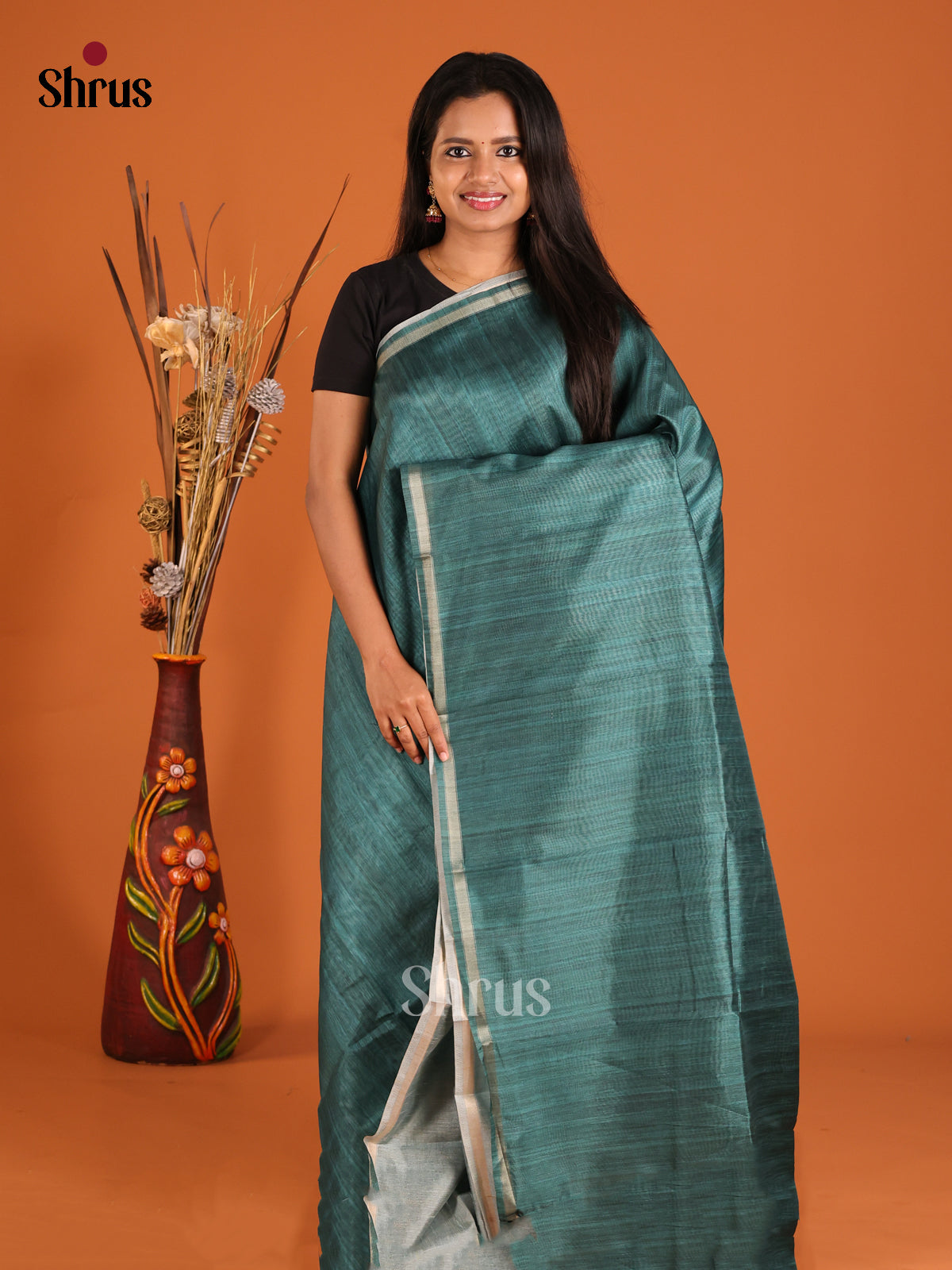 Green - Semi Tussar Saree - Shop on Shrus.com