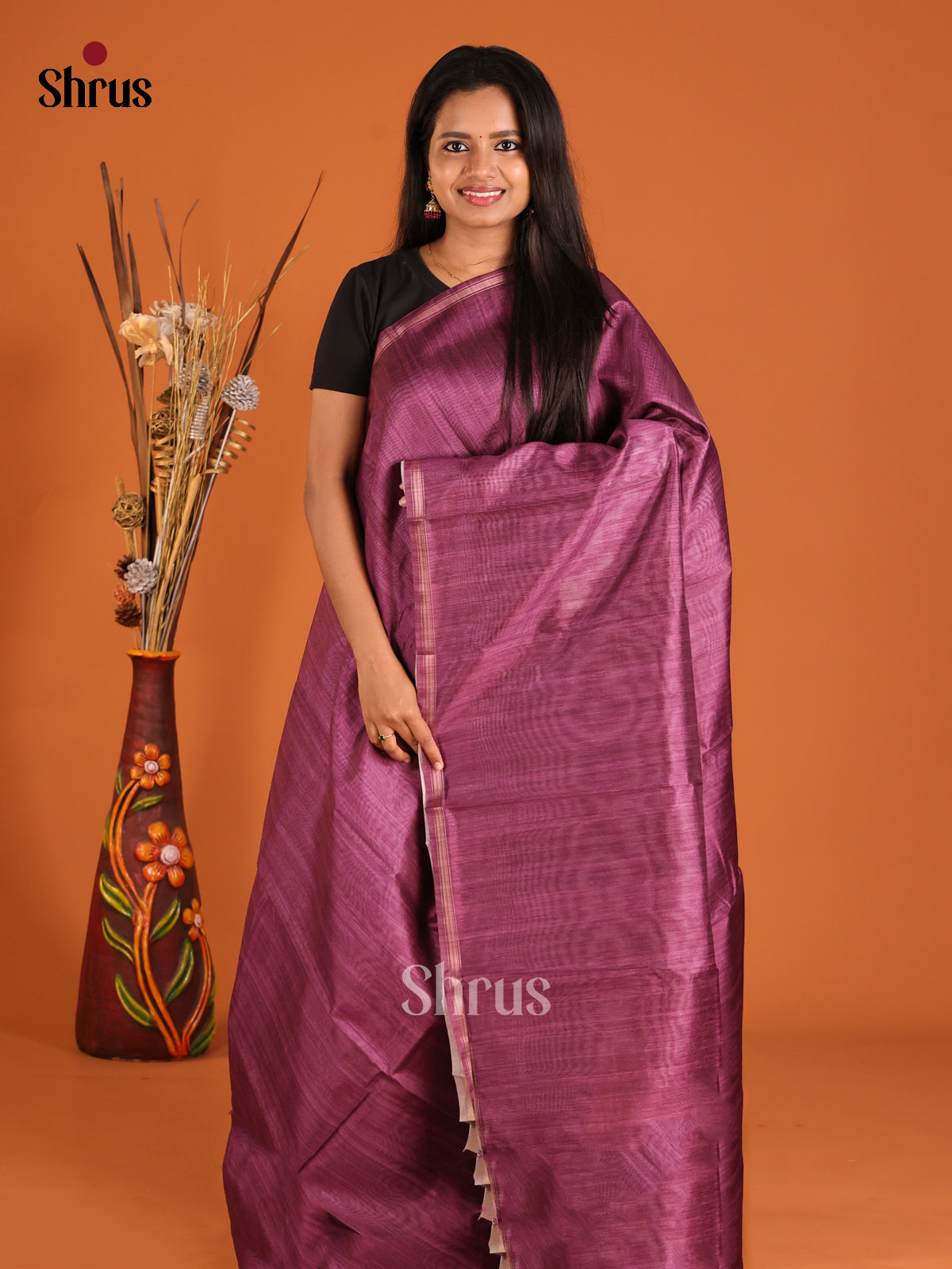 Purple- Semi Tussar Saree - Shop on Shrus.com