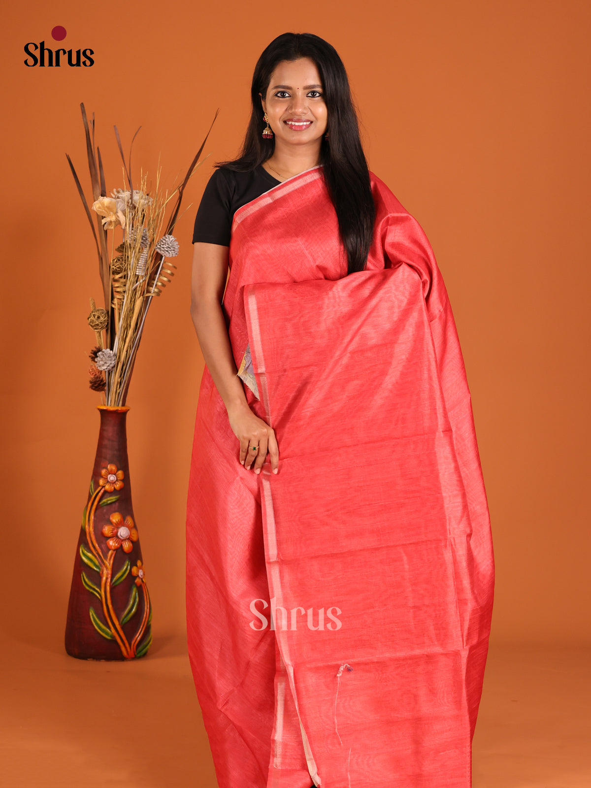 Red - Semi Tussar Saree - Shop on Shrus.com