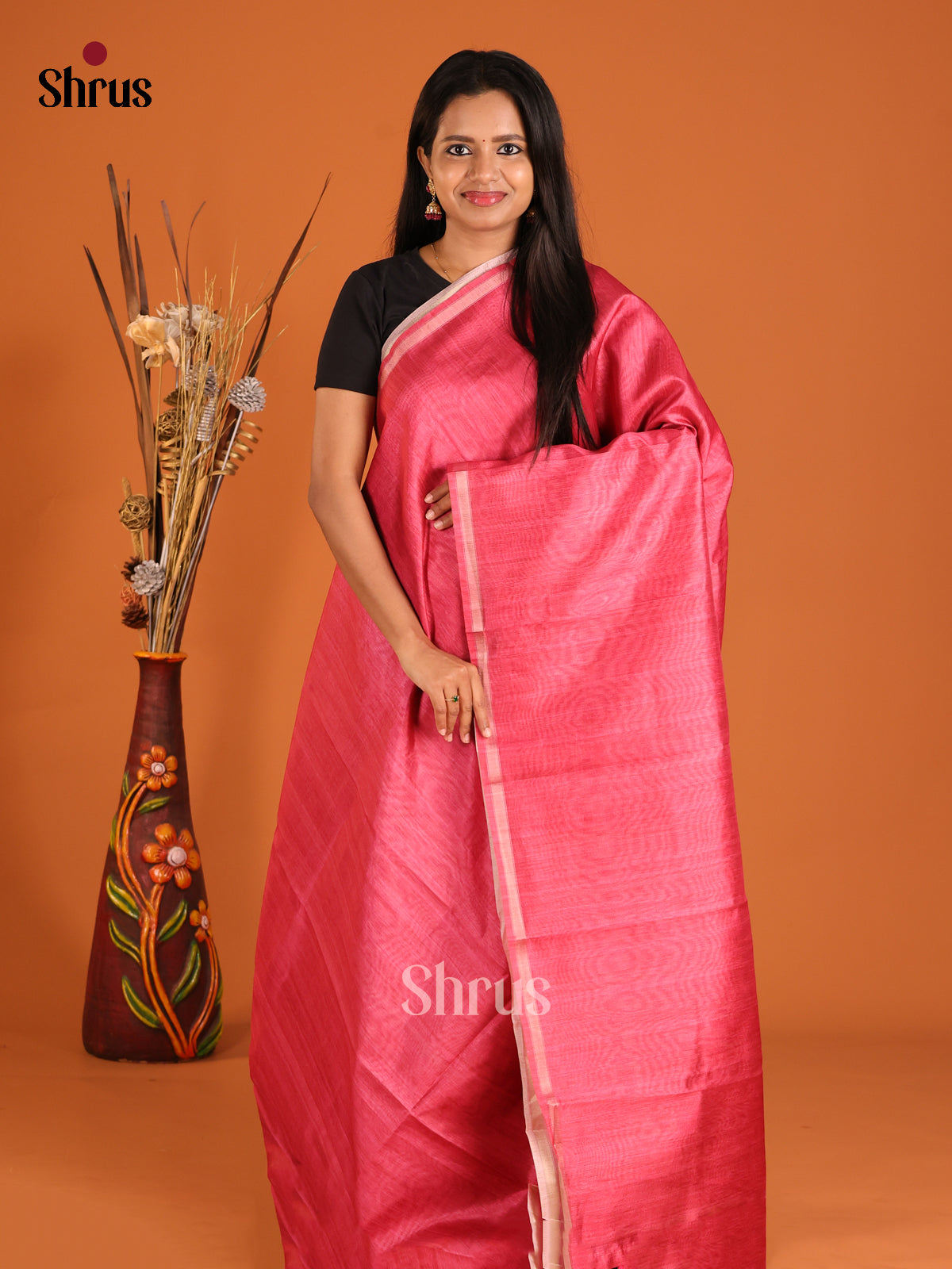 pink - Semi Tussar Saree - Shop on Shrus.com