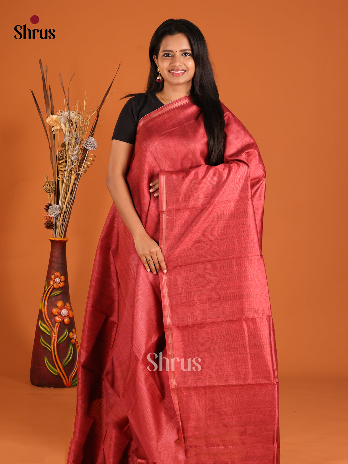 Red - Semi Tussar Saree - Shop on Shrus.com