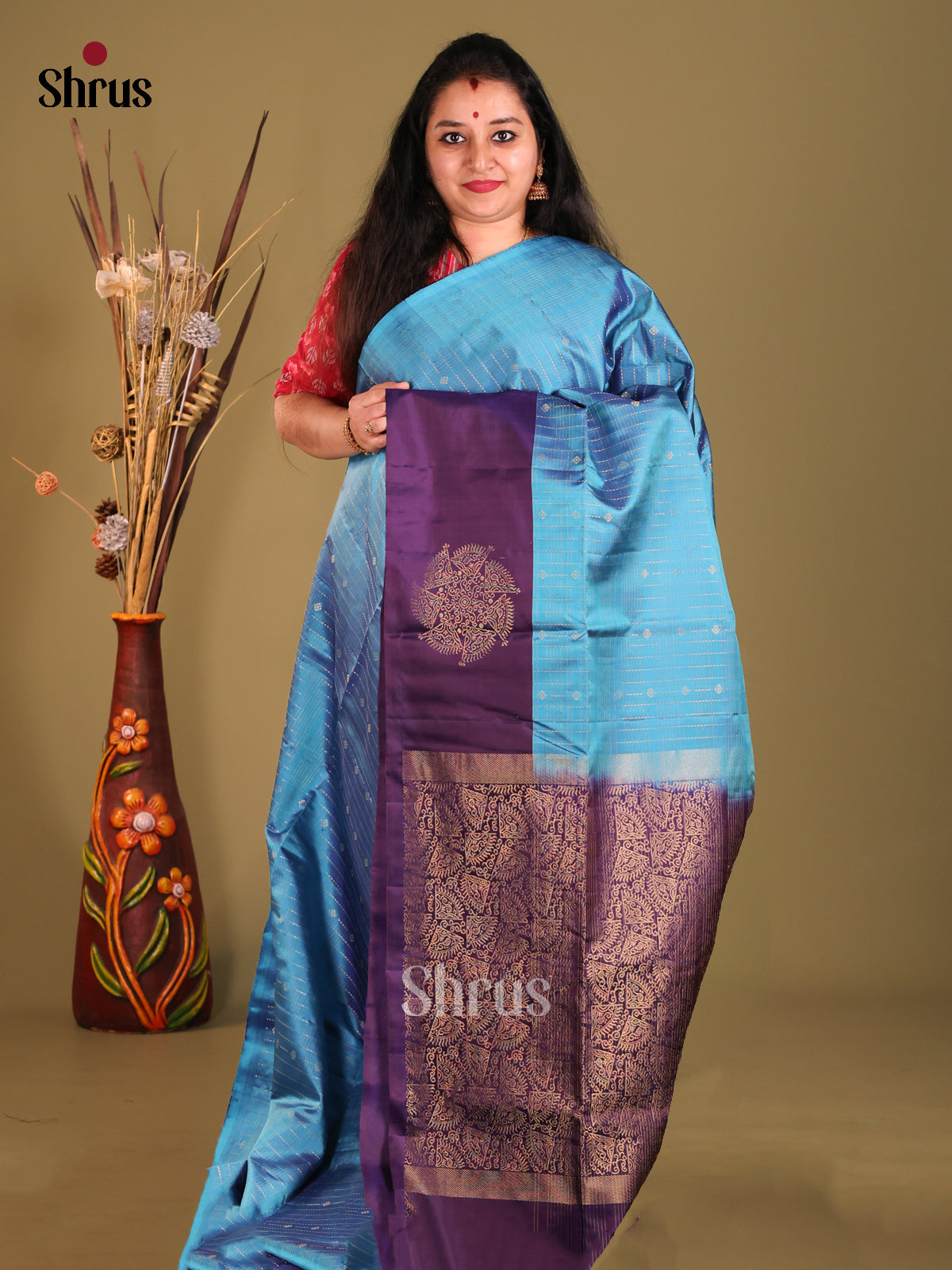 Blue & Violet Soft Silk Saree with contrast brocade pallu-1