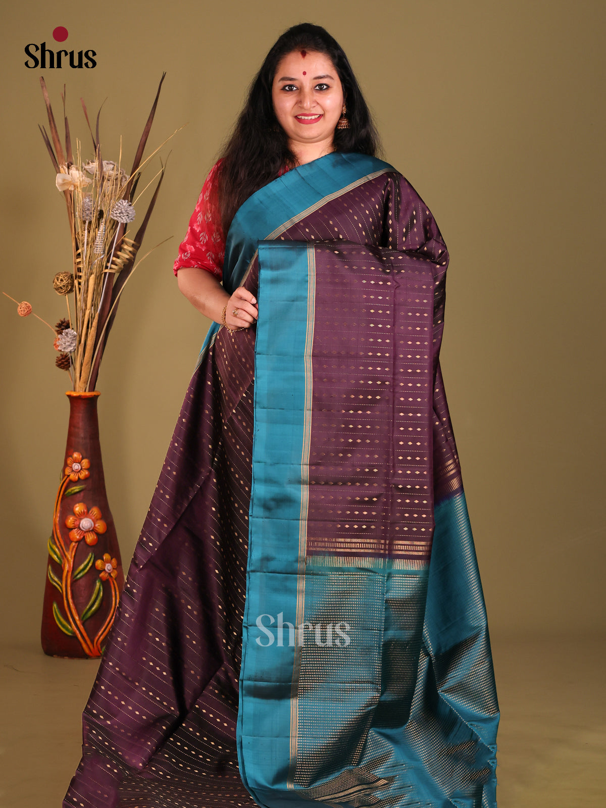 Jamun & Blue Soft Silk Saree gleams with zari stripes-1