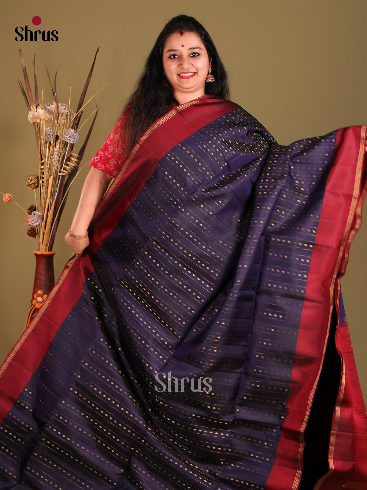 Blue & Maroon Soft Silk Saree with zari stripes-2