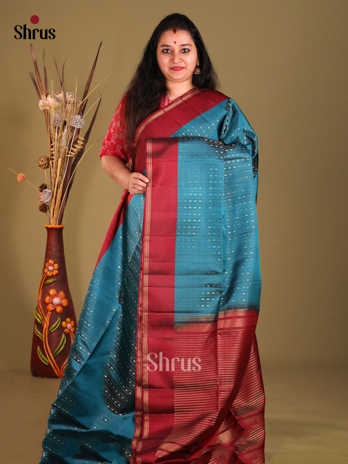 Blue & Maroon Soft Silk Saree with contrast Border-1