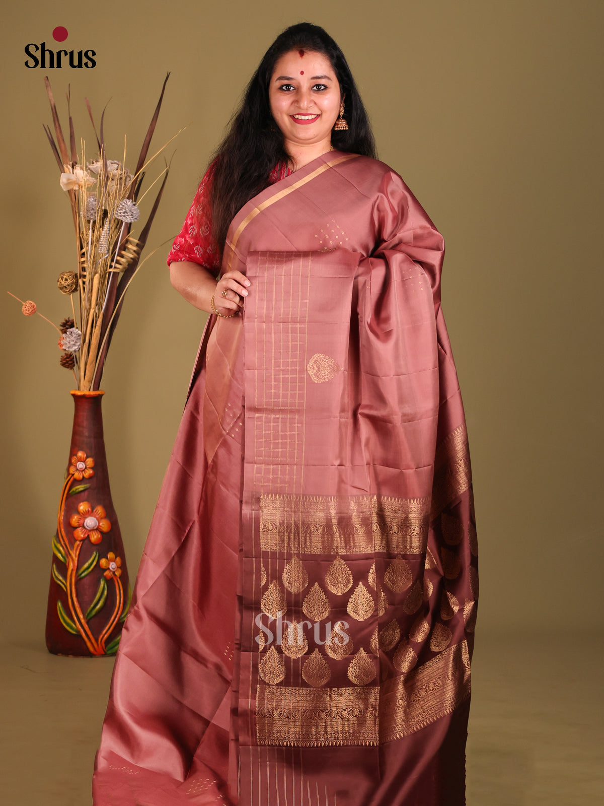 Brown & Dark Brown Soft Silk Saree with zari brocade pallu-1