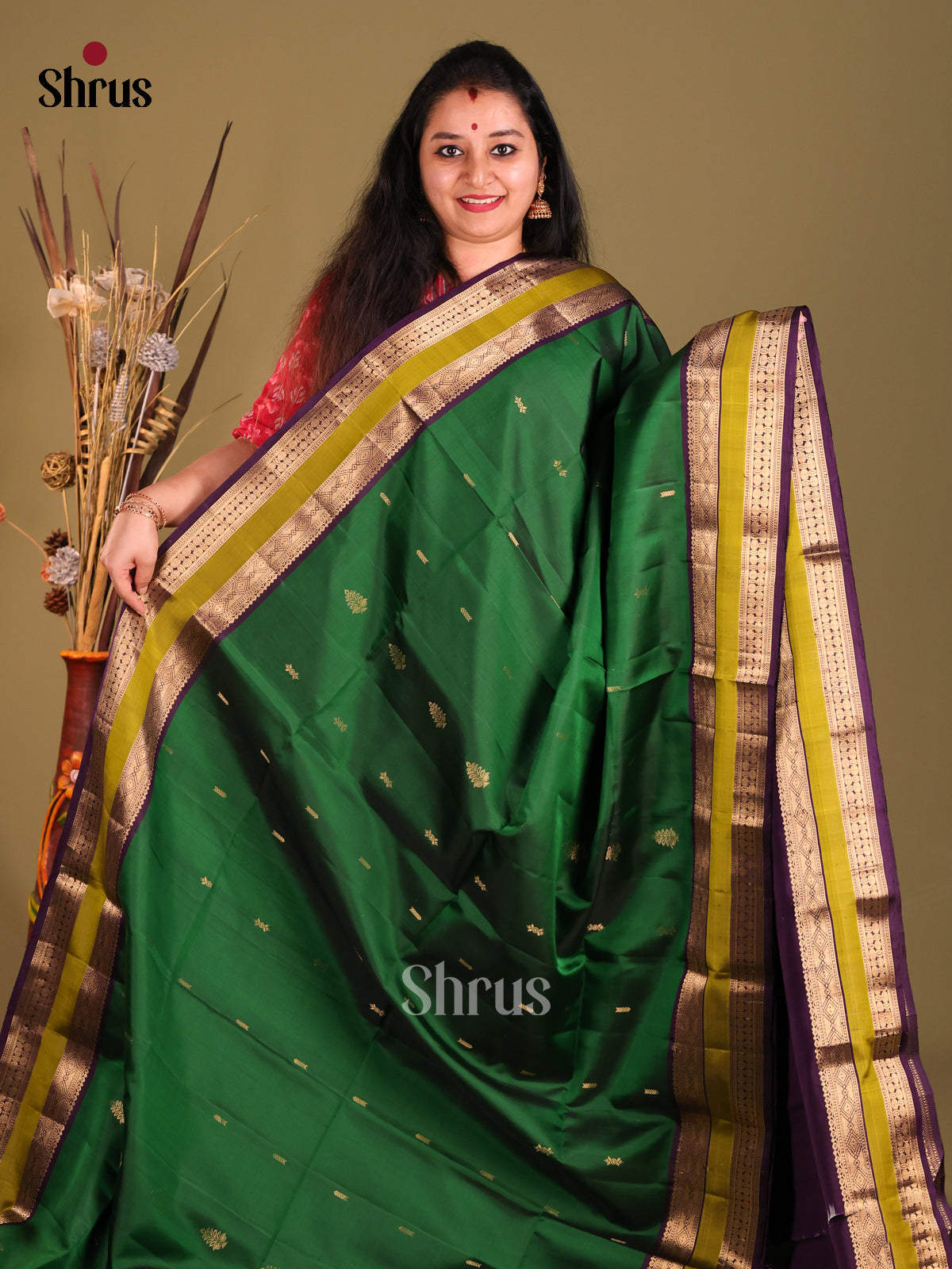 Green & Violet Soft Silk Saree with rettaipet zari border-2