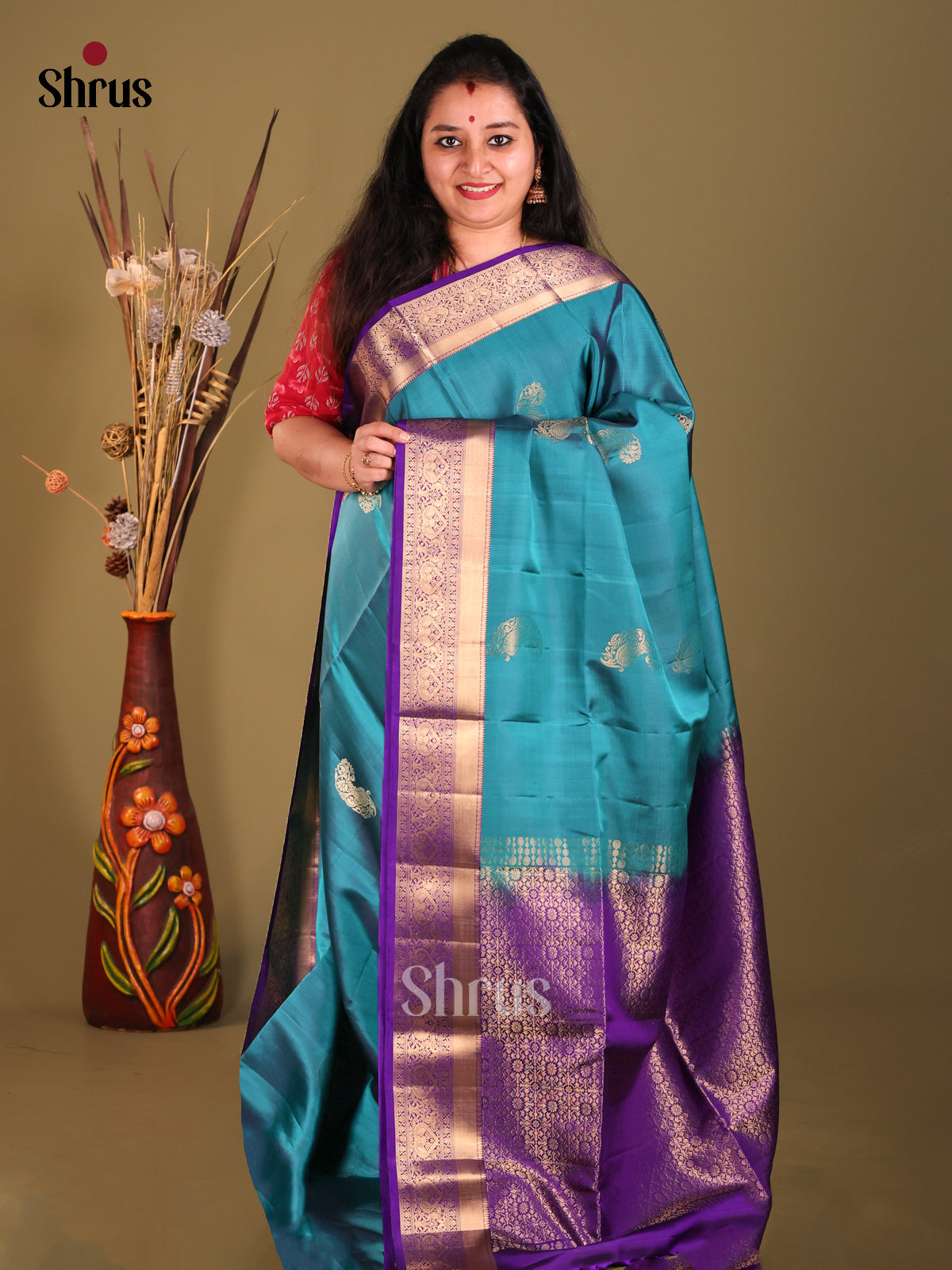 Blue & Violet Soft Silk Saree with zari paisley buttas-1
