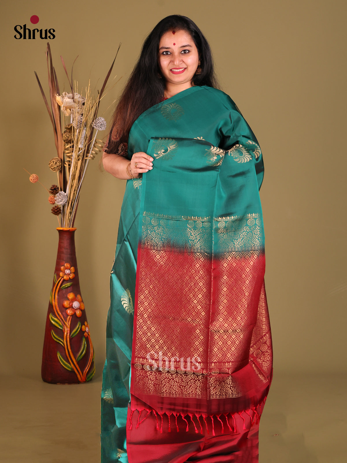 Green & Maroon Softsilk-halfpure Saree - Shop on Shrus.com