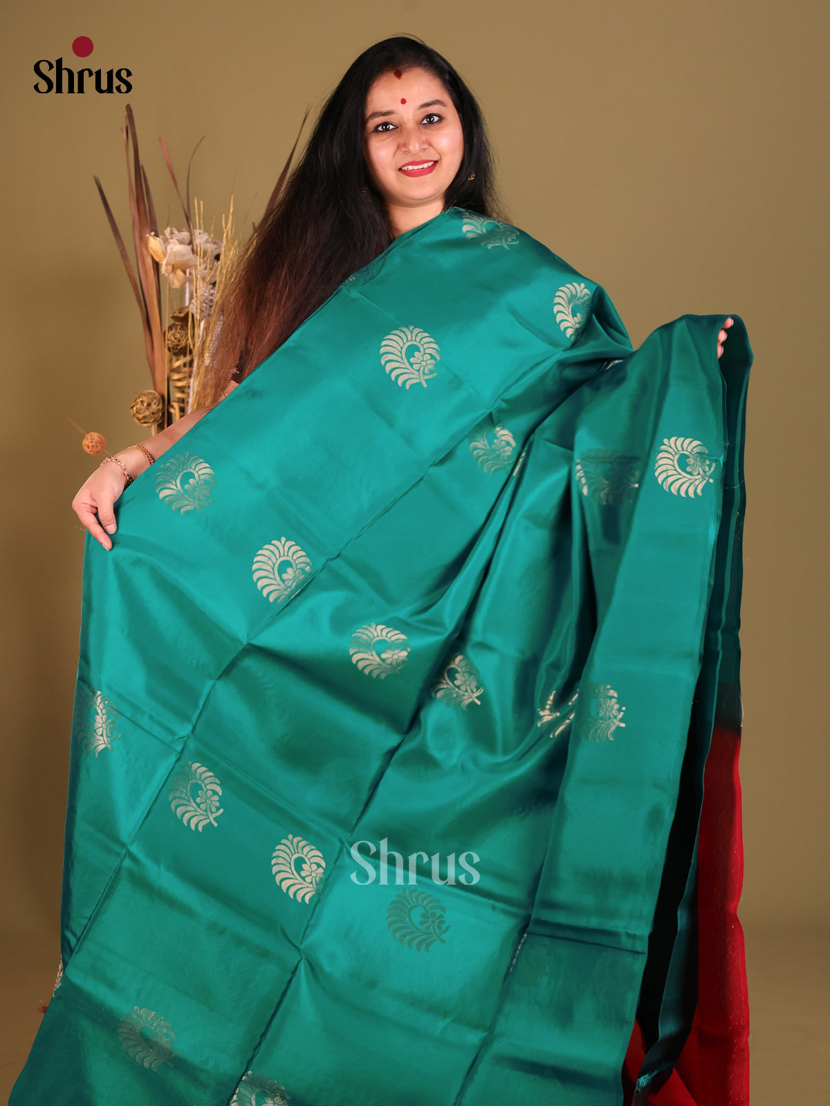 Green & Red - Softsilk-halfpure Saree - Shop on Shrus.com