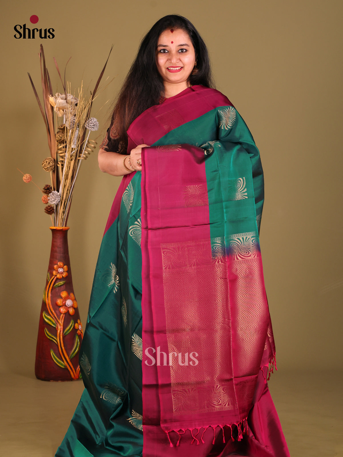 Green & Maroon - Softsilk-halfpure Saree - Shop on Shrus.com