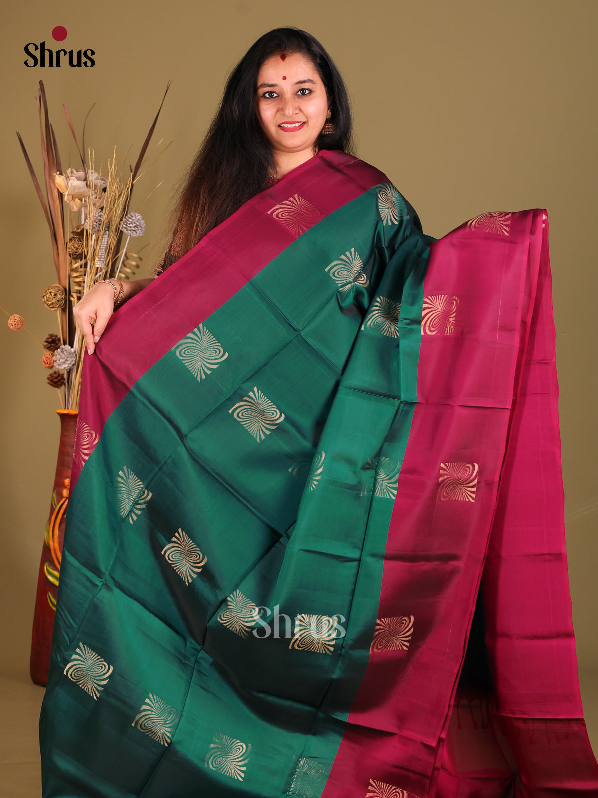 Green & Maroon - Softsilk-halfpure Saree - Shop on Shrus.com
