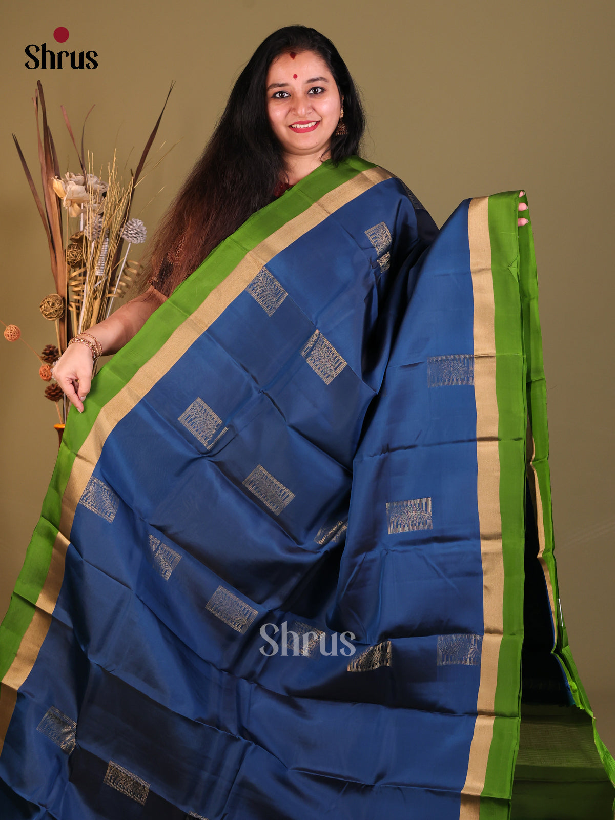 Blue & Green- Softsilk-halfpure Saree