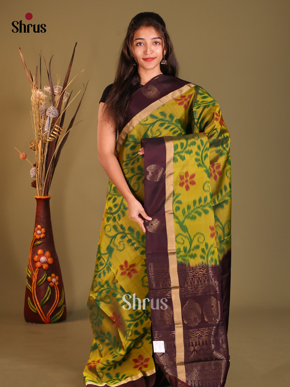 Light Green & Violet Softsilk-halfpure Saree with contrast Zari brocade pallu - Shop on Shrus.com