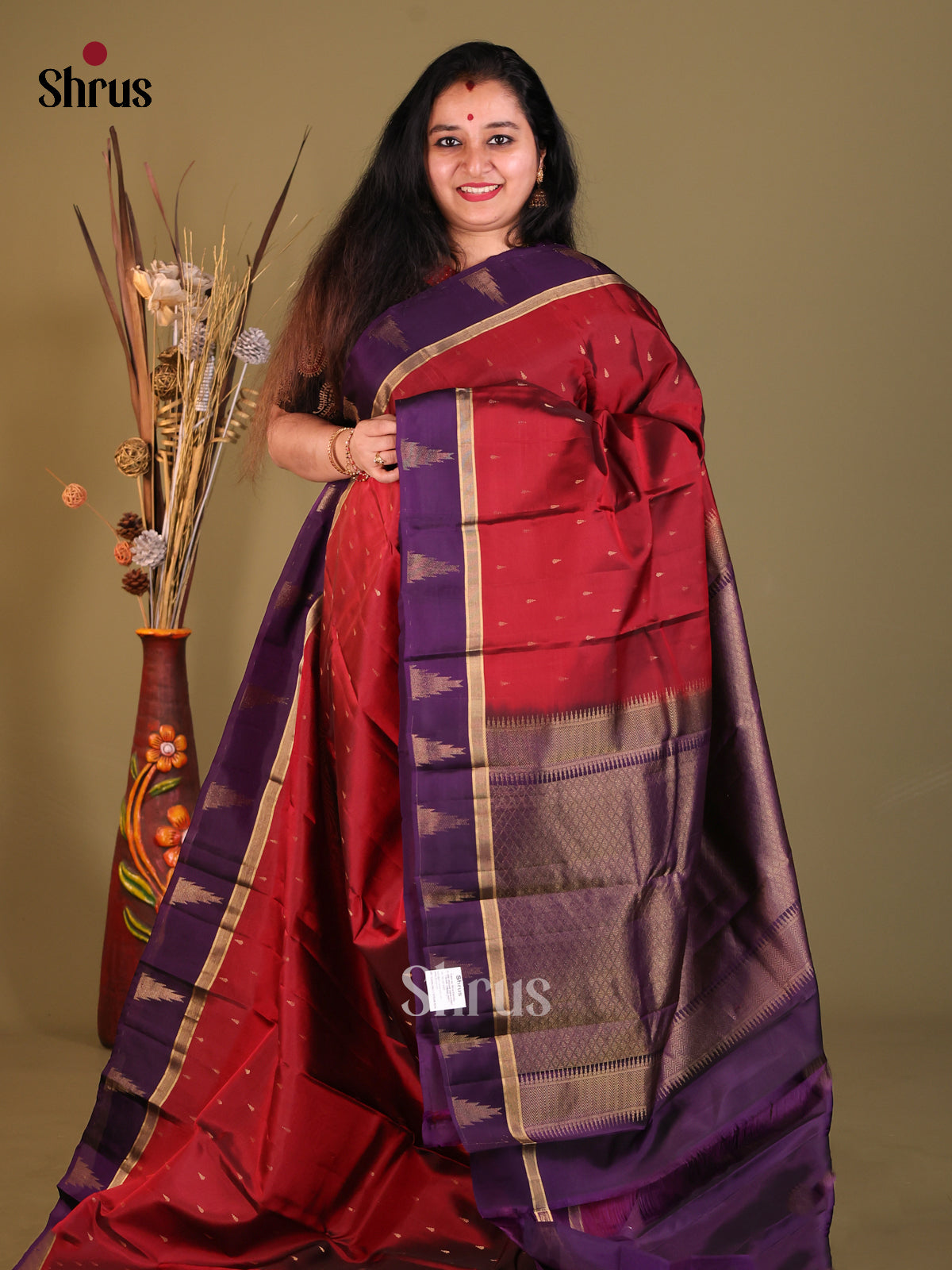 Maroon & Violet - Softsilk-halfpure Saree - Shop on Shrus.com