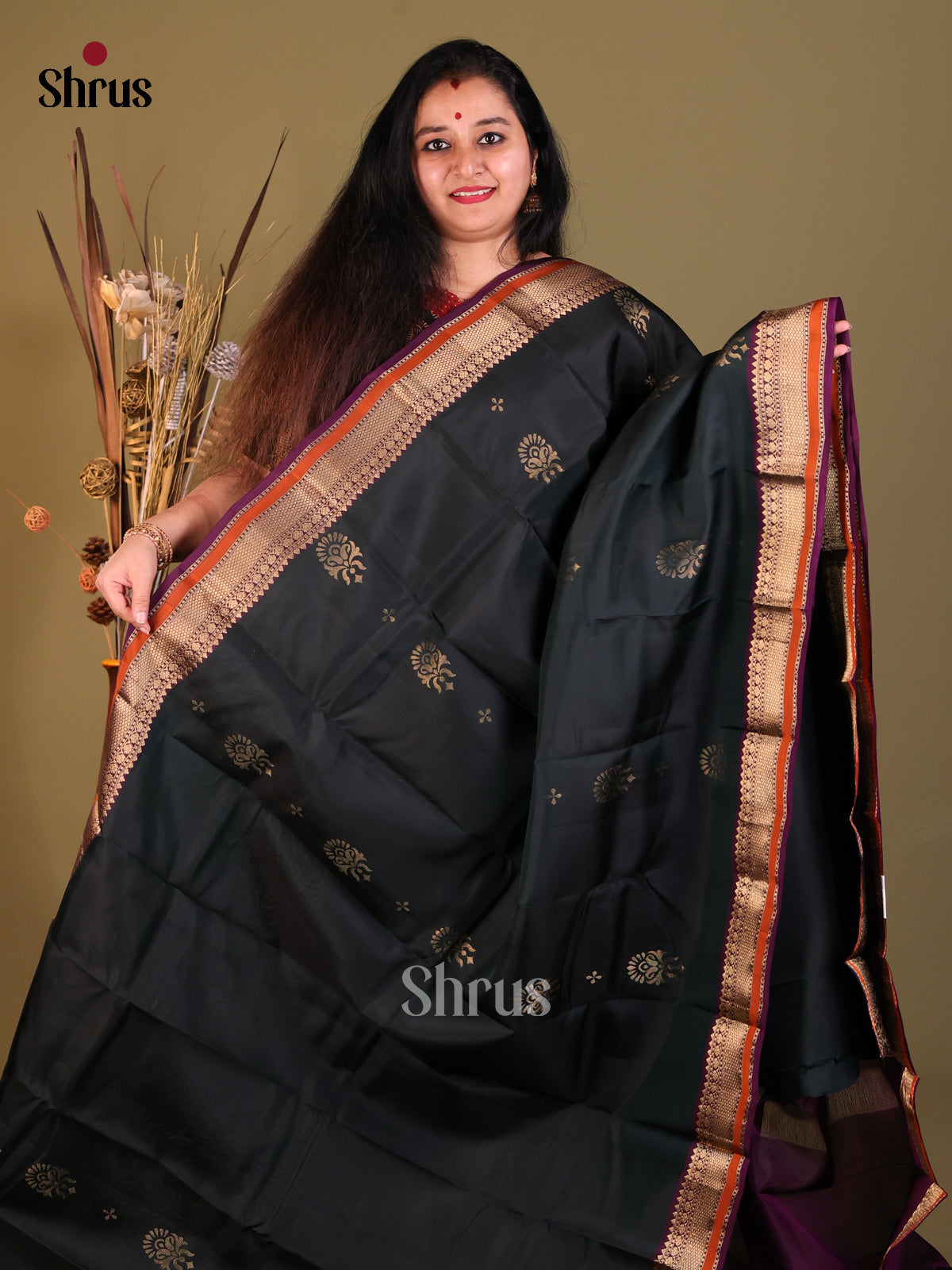 Black & Purple - Softsilk-halfpure Saree