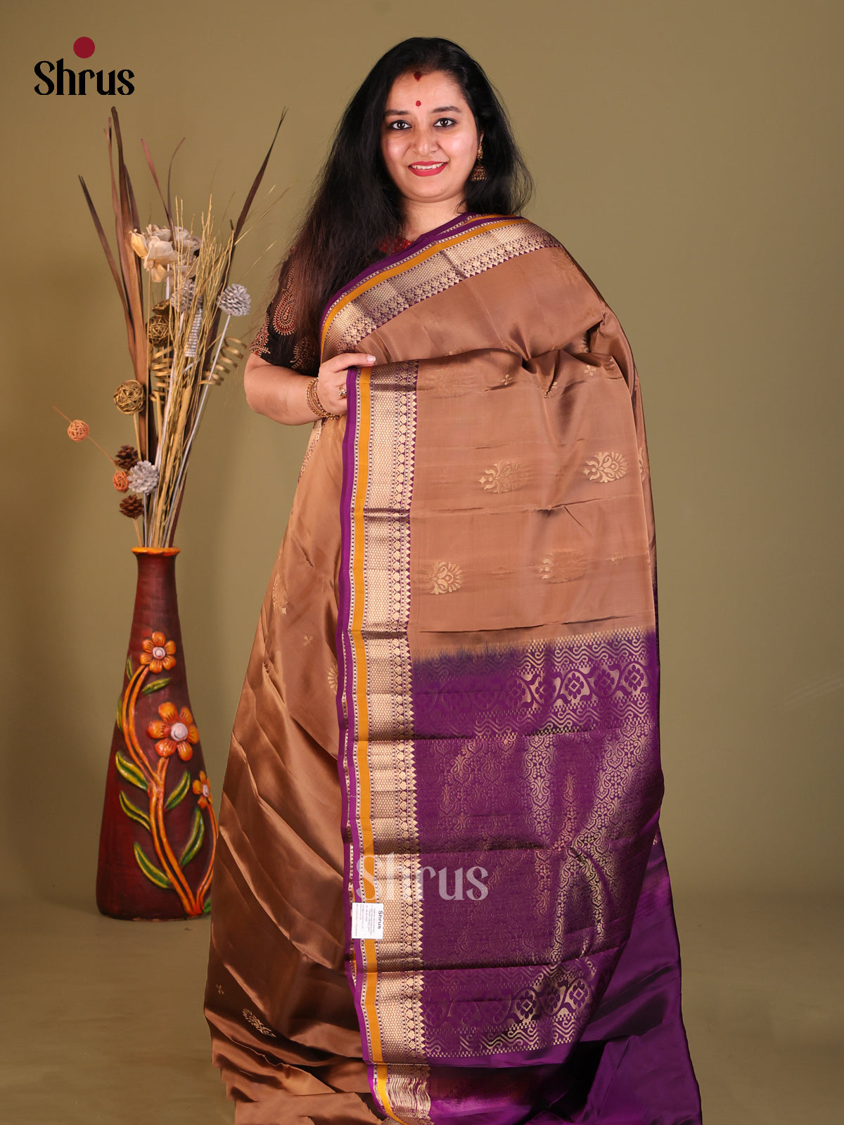 Brown & Violet - Softsilk-halfpure Saree
