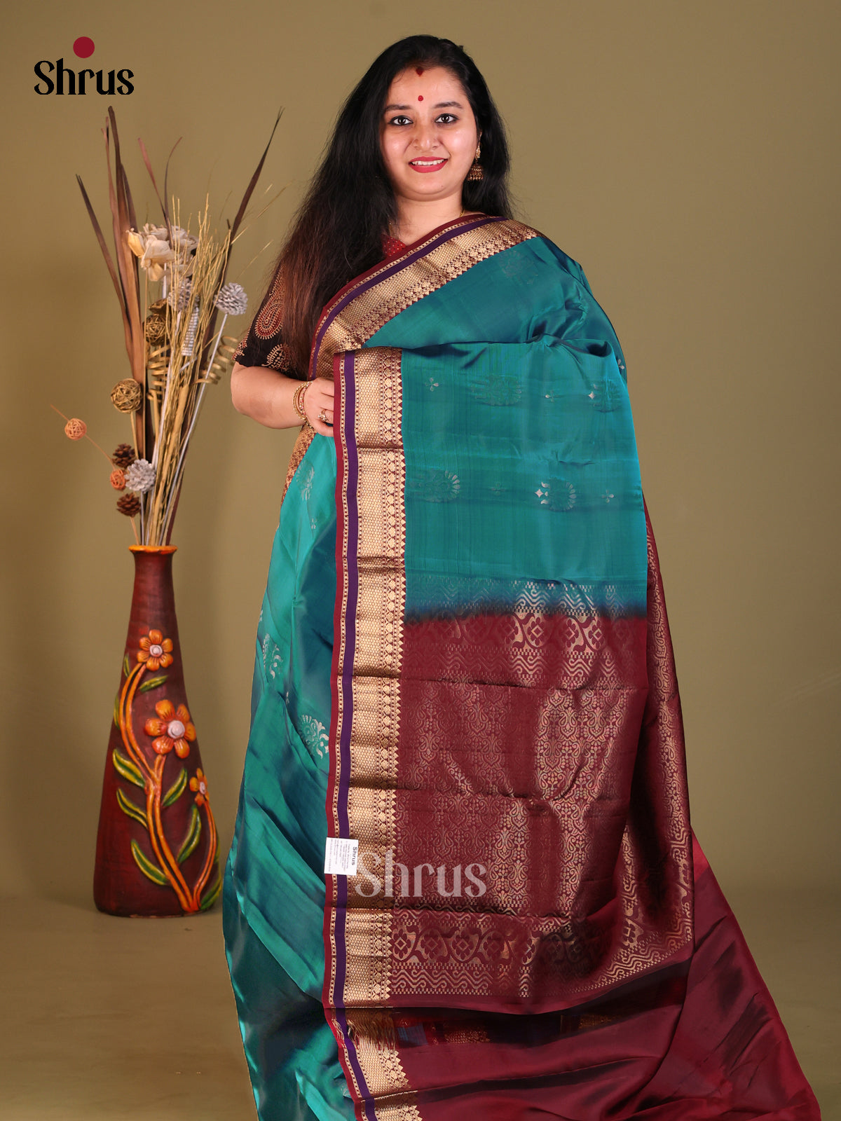 Blue & Maroon - Softsilk-halfpure Saree
