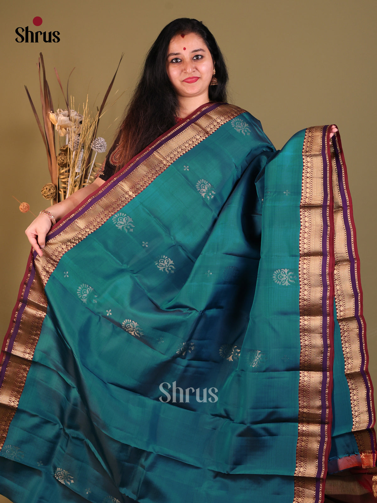 Blue & Maroon - Softsilk-halfpure Saree 1