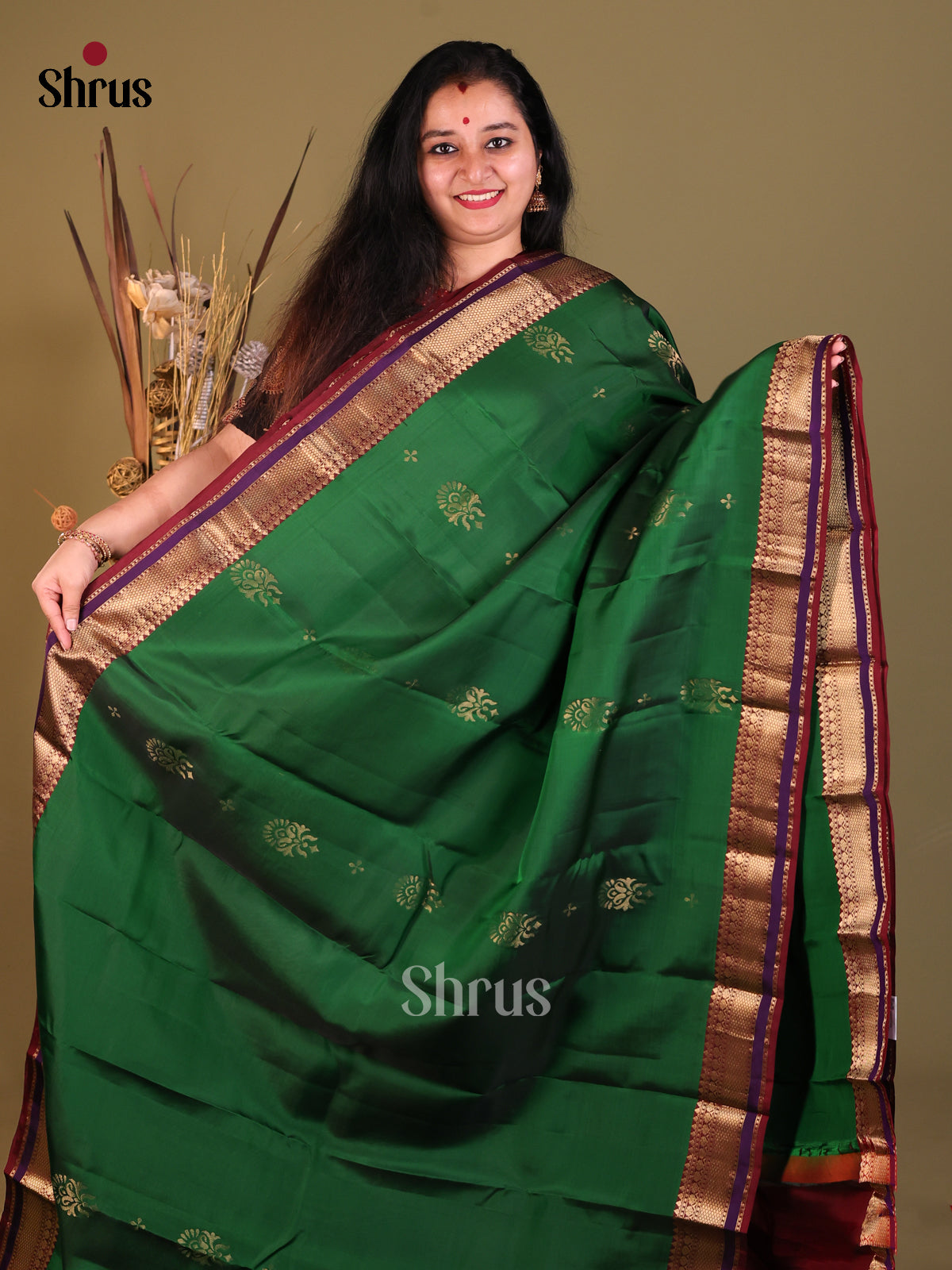 Green & Maroon - Softsilk-halfpure Saree - Shop on Shrus.com