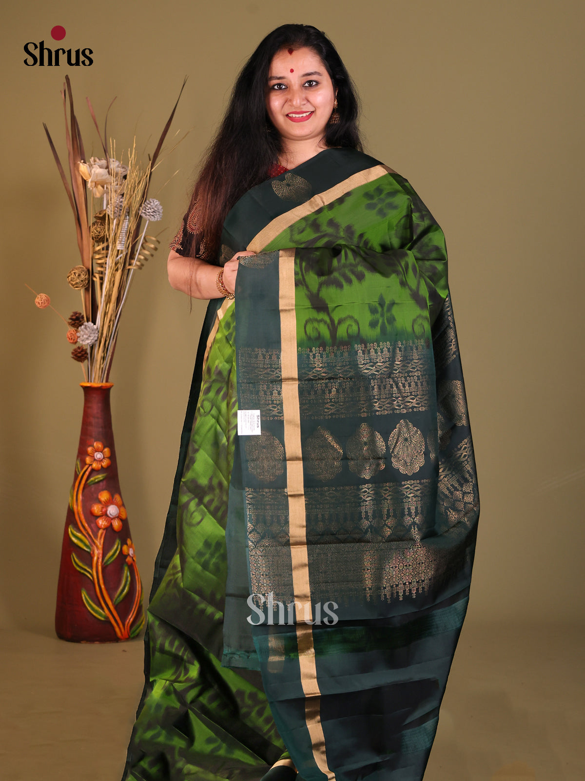 Leaf Green & Green- Softsilk-halfpure Saree - Shop on Shrus.com