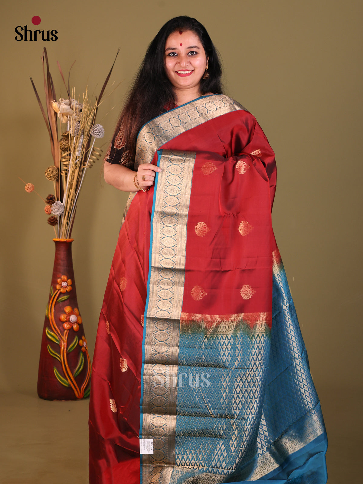 Maroon & Blue - Softsilk-halfpure Saree - Shop on Shrus.com