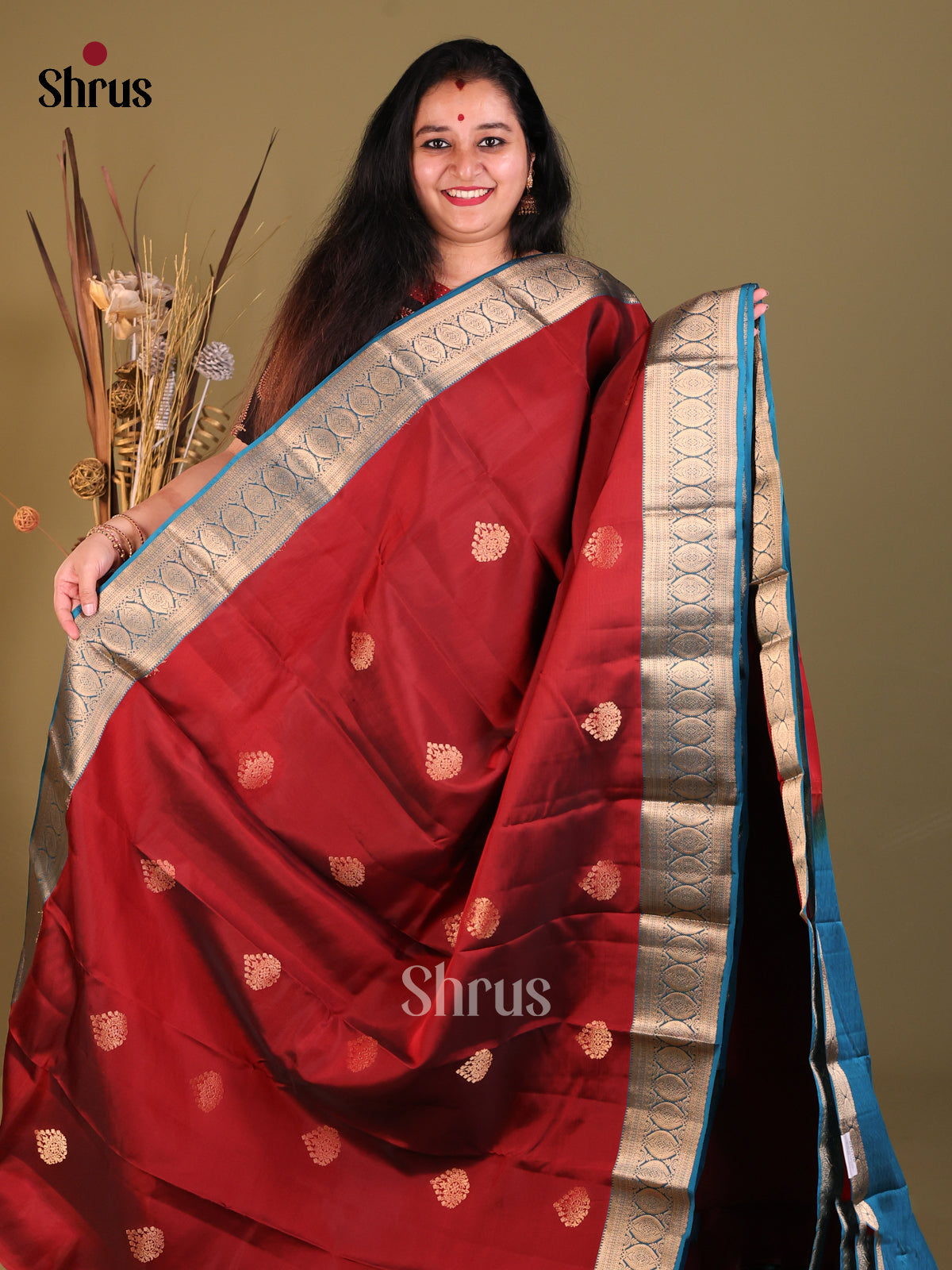 Maroon & Blue - Softsilk-halfpure Saree - Shop on Shrus.com