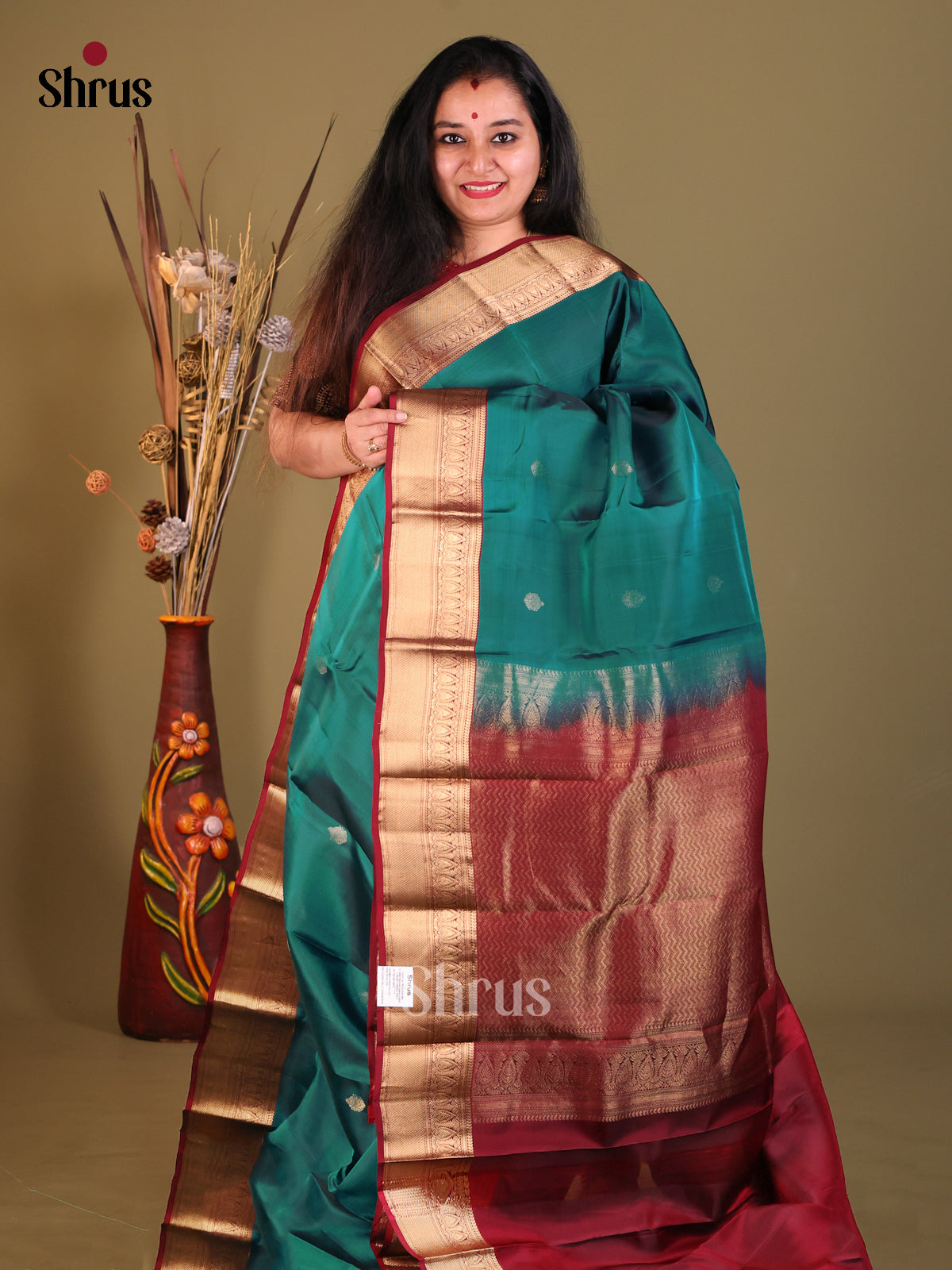 Green & Maroon- Softsilk-halfpure Saree - Shop on Shrus.com