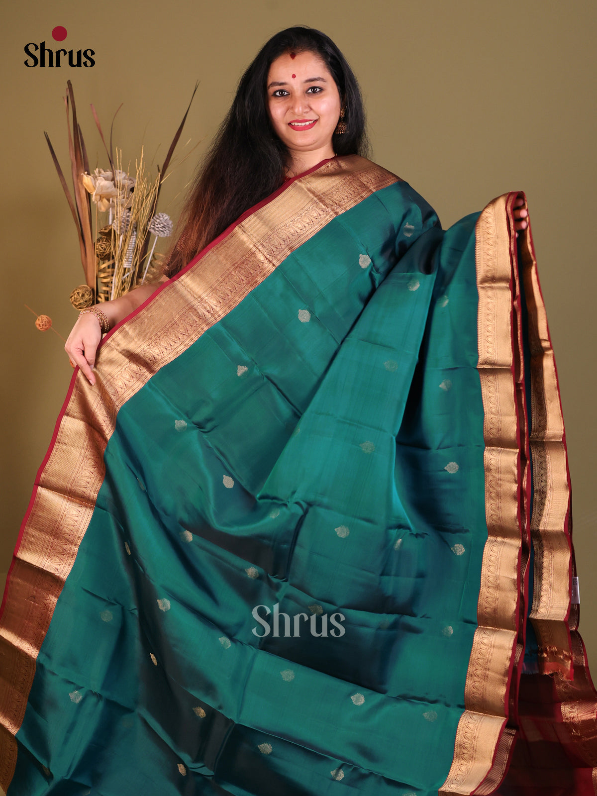 Green & Maroon- Softsilk-halfpure Saree - Shop on Shrus.com