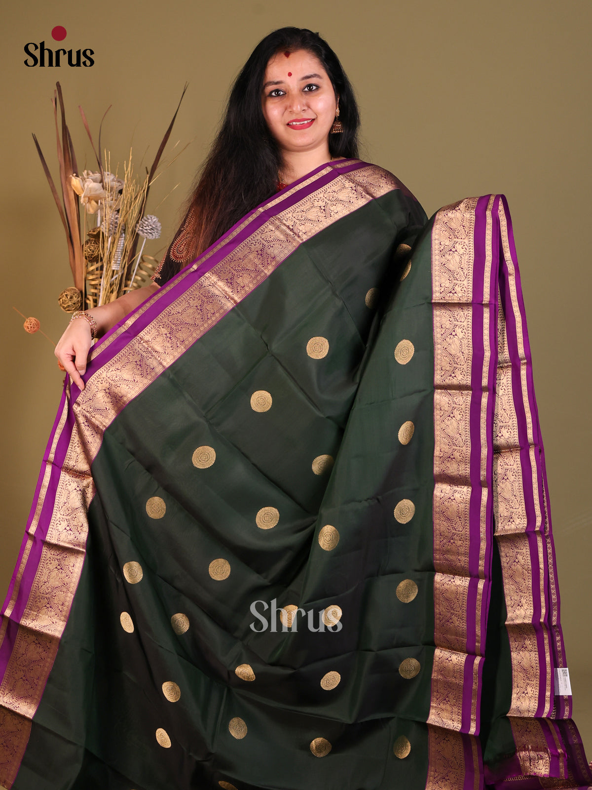 Green & Purple - Softsilk-halfpure Saree - Shop on Shrus.com