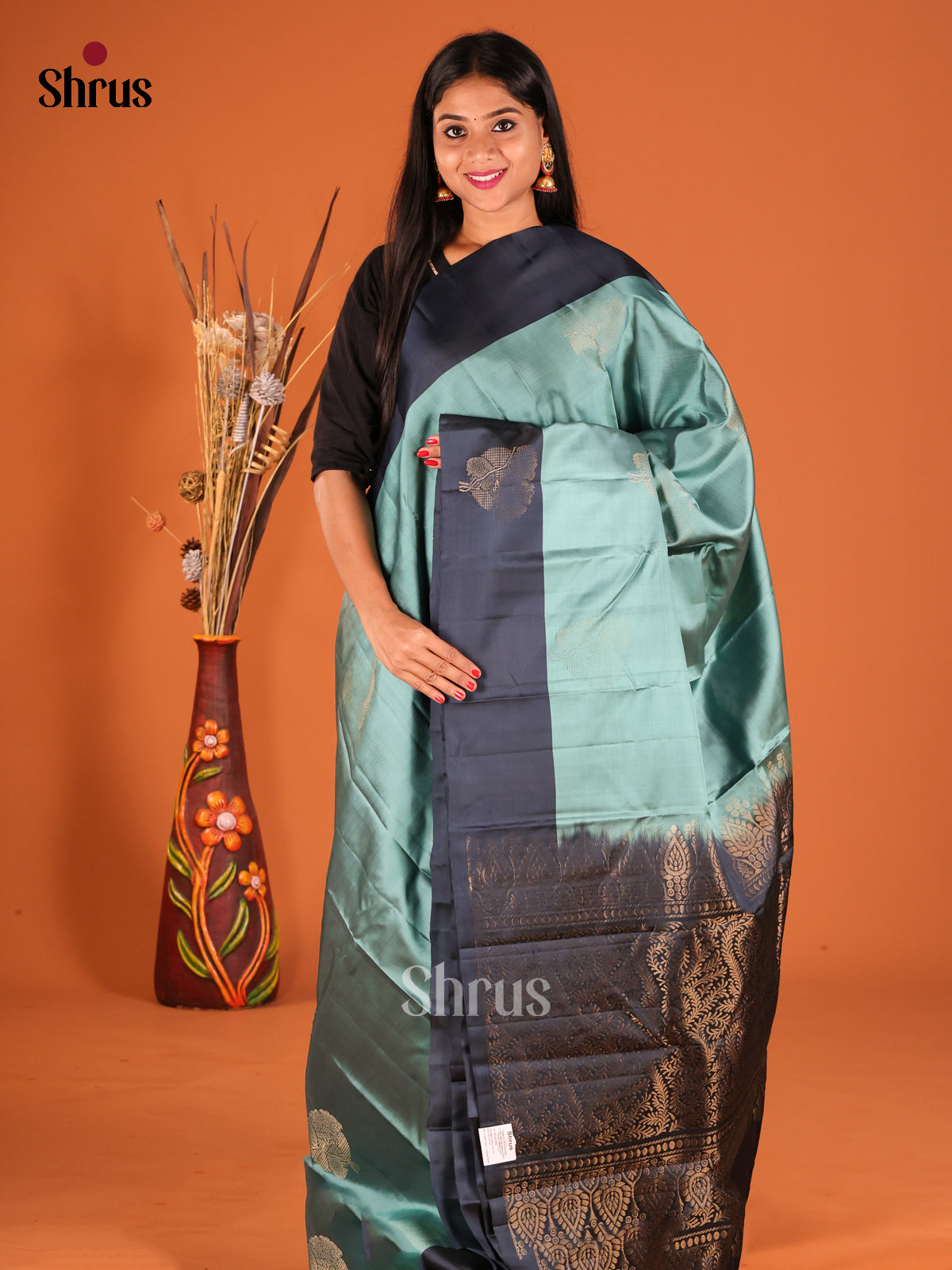 Pastel Blue & Blue Softsilk-halfpure Saree with zari brocade pallu - Shop on Shrus.com