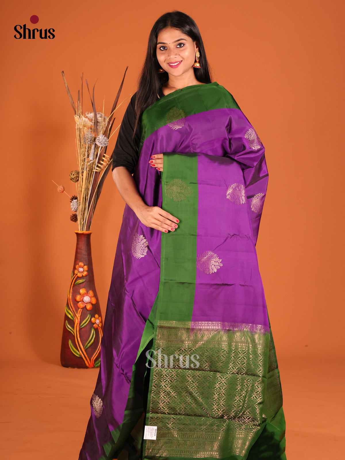 Vadamalli & Green Softsilk-halfpure Saree with zari floral motifs