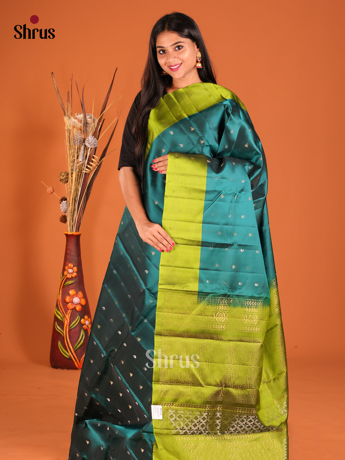 Green & Light Green Softsilk-halfpure Saree gleams with zari manga buttas - Shop on Shrus.com