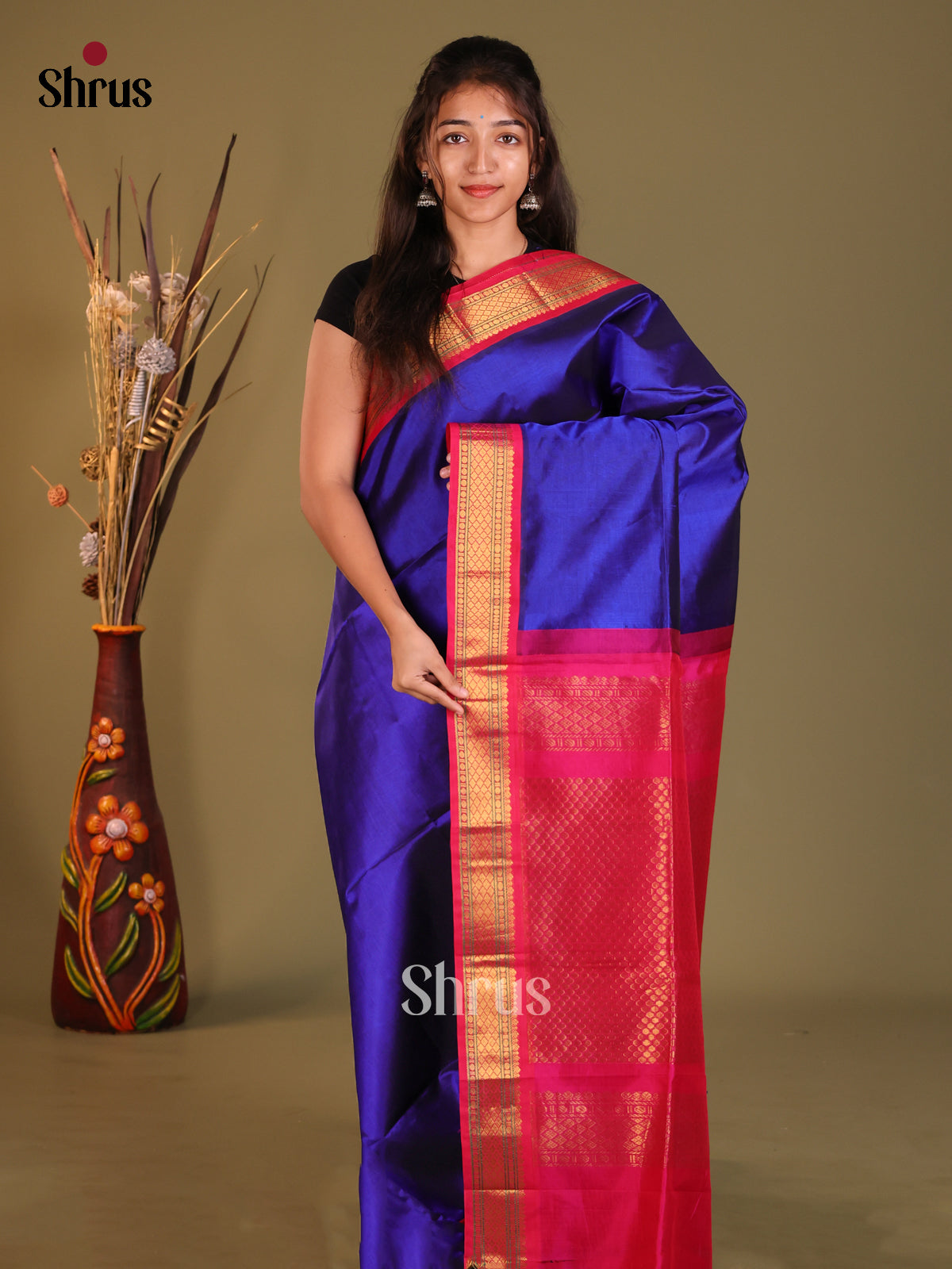Blue Silk Cotton Korvai-Small border Saree