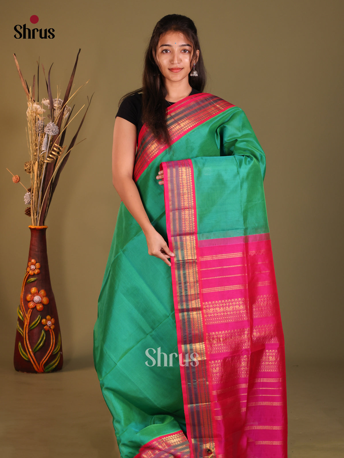 Classy Green Silk Cotton Korvai-Small border Saree