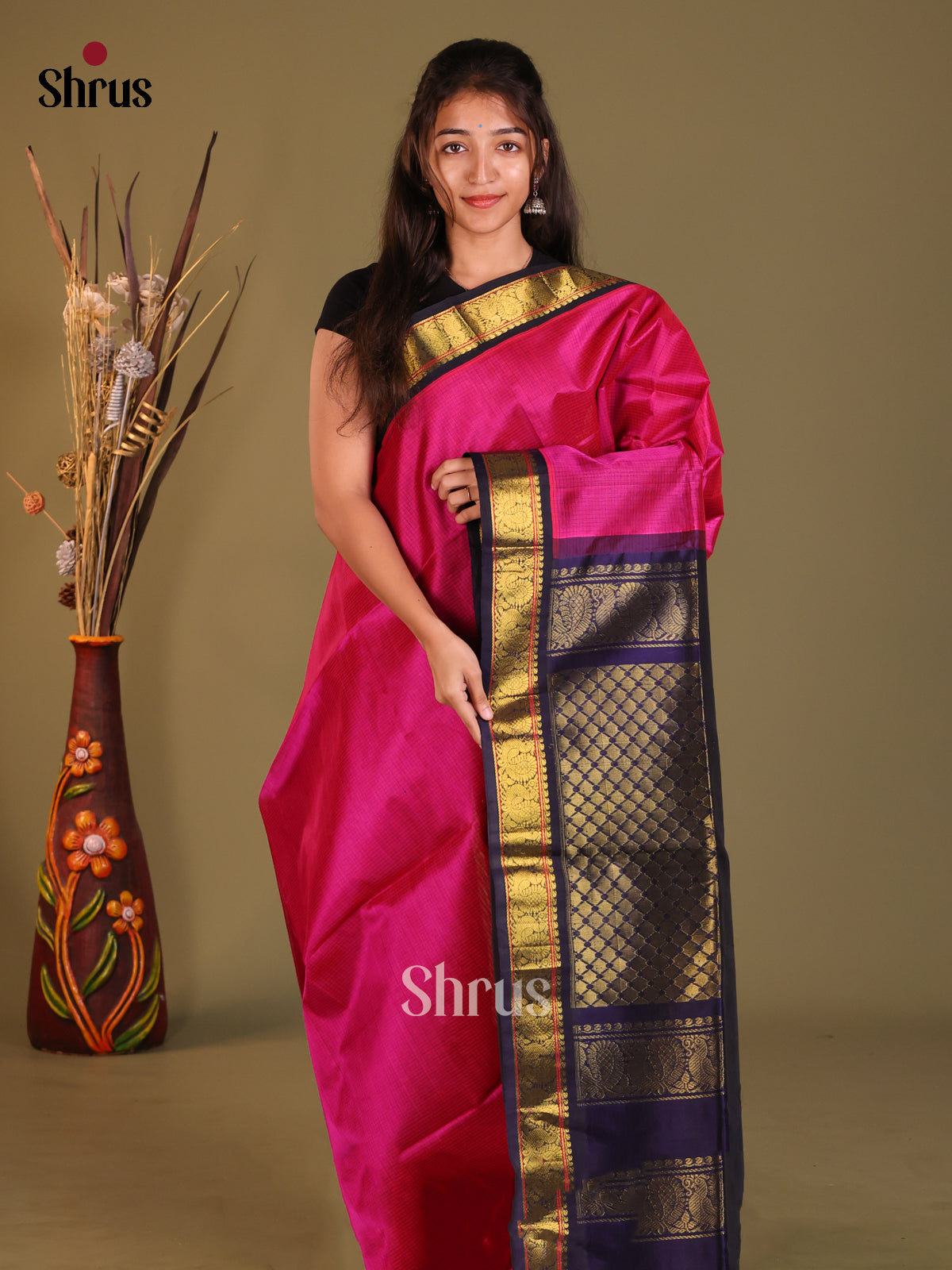 Pink & Blue Silk Cotton Korvai-kattams Saree