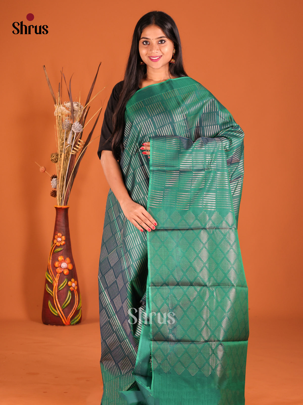 Green Single Tone Silk Cotton Saree with zari stripes