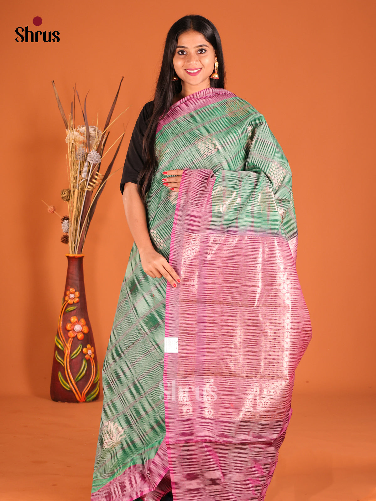 Pink and green lined keerthanai Silk Cotton Saree