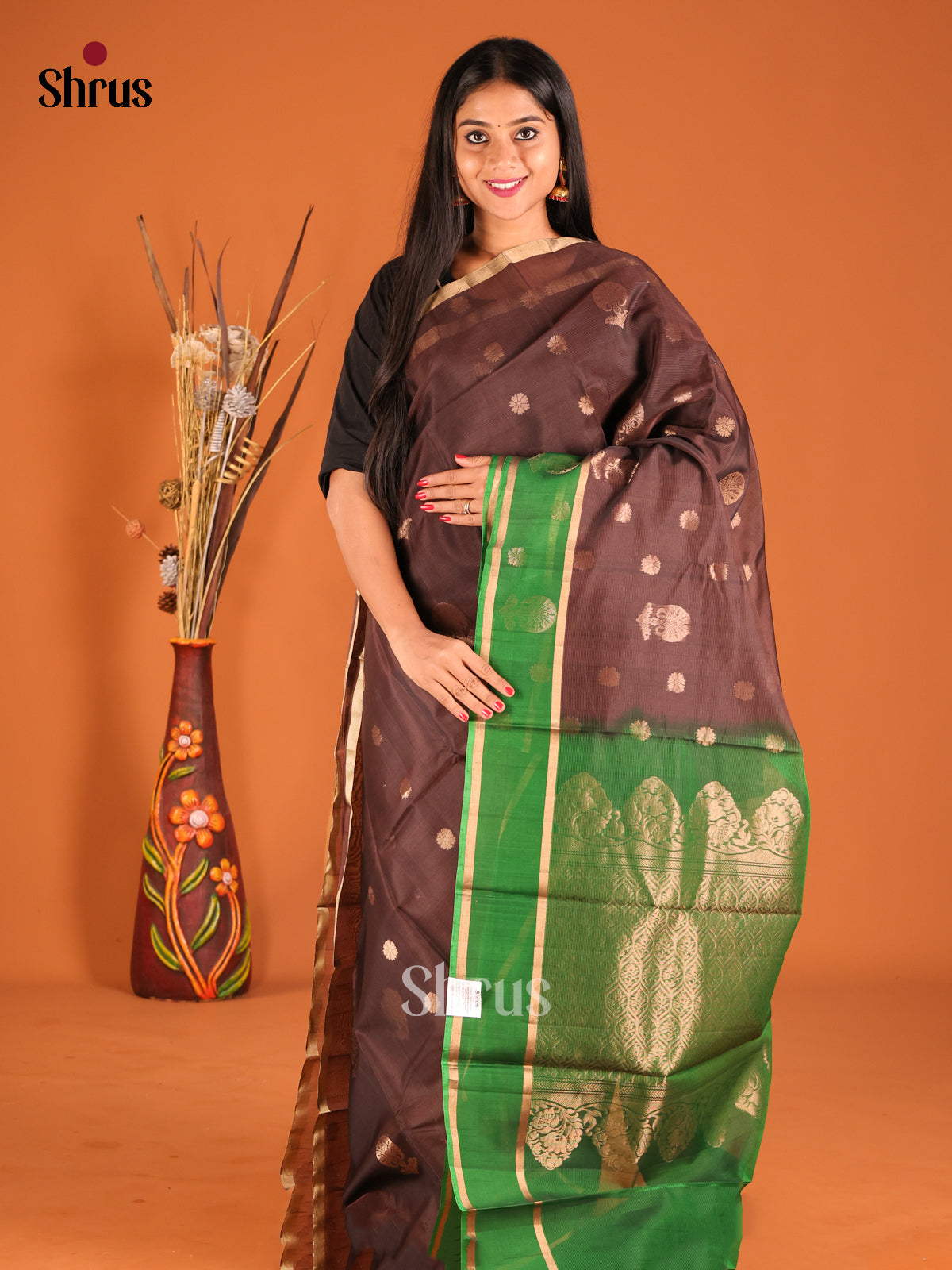 brown and green keerthanai Silk Cotton Saree