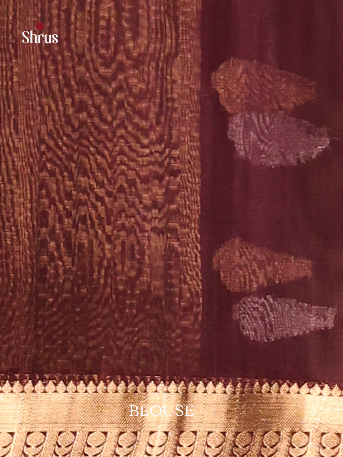 Grey & Maroon Silk Cotton Saree with gold, silver zari buttas - Shop on Shrus.com