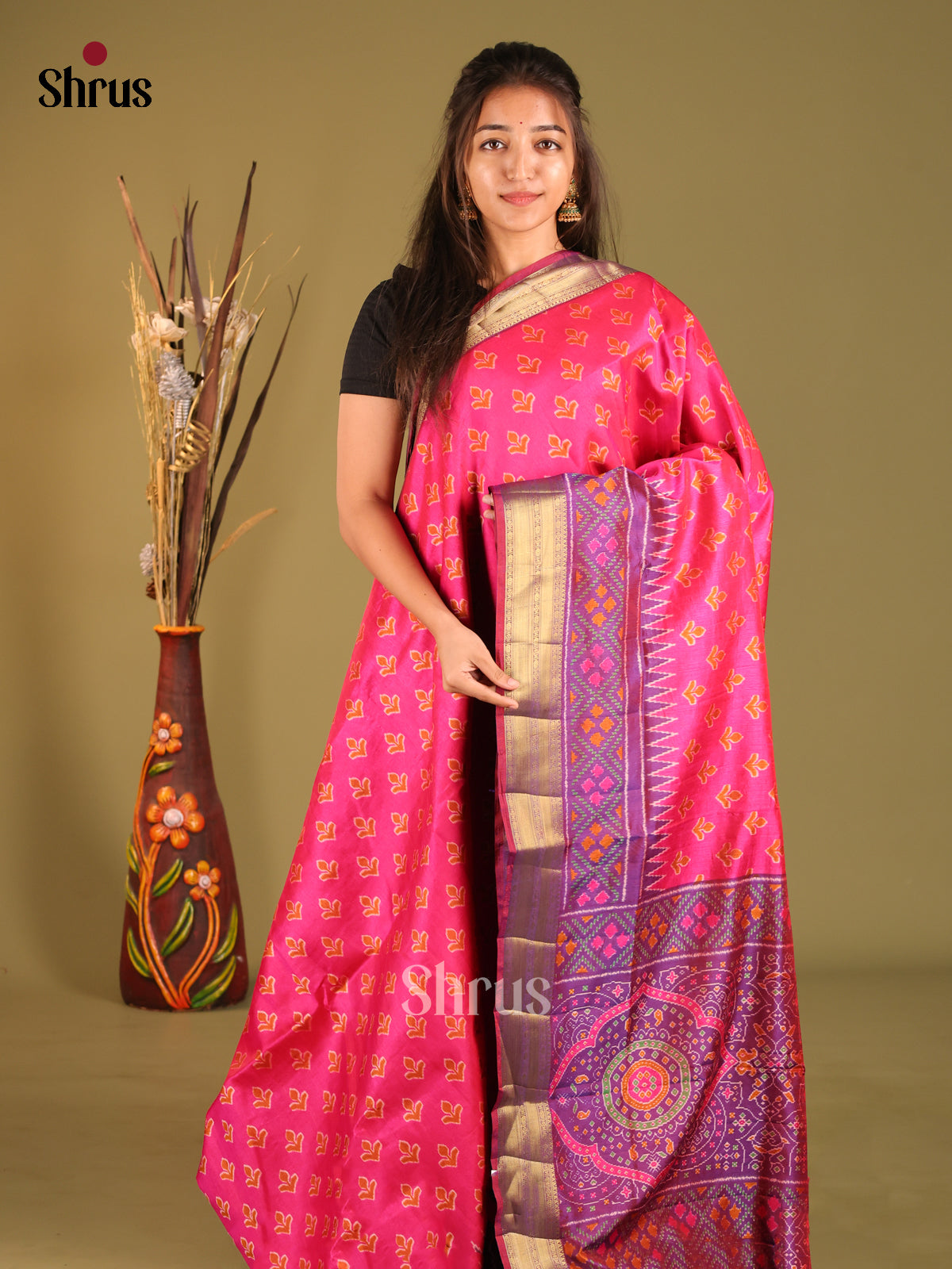 Pink & Purple - Semi Patola Saree - Shop on Shrus.com