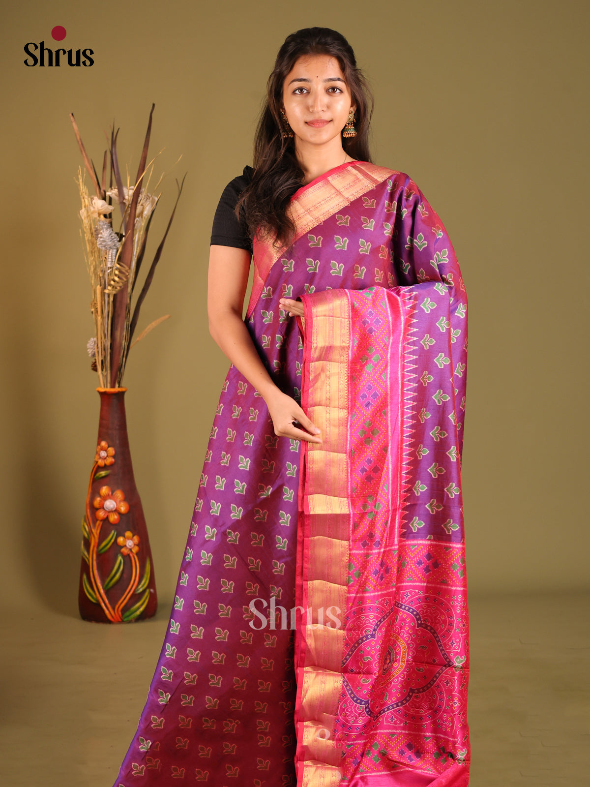 Purple & Pink - Semi Patola Saree - Shop on Shrus.com