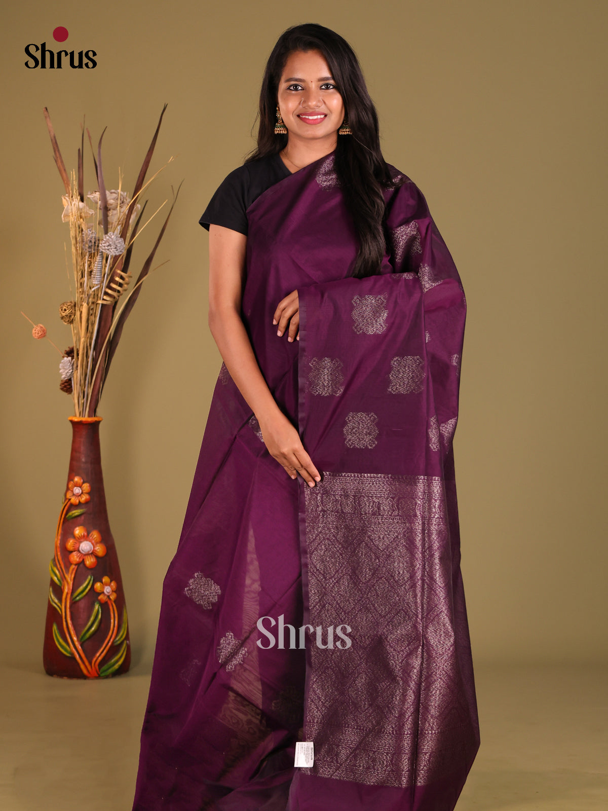 Violet - Semi Silkcotton Saree - Shop on Shrus.com