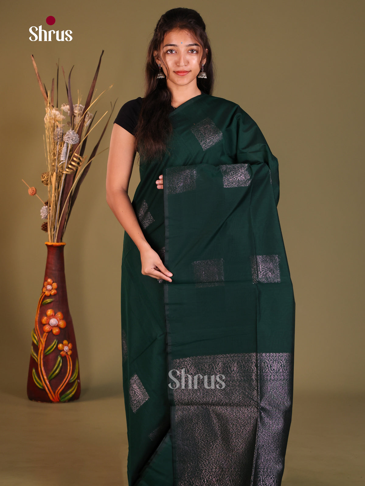 Green - Semi Silkcotton Saree - Shop on Shrus.com