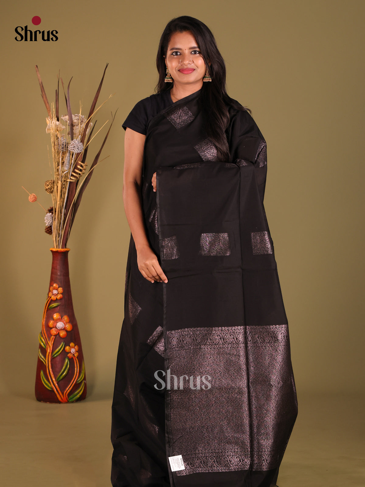 Black - Semi Silkcotton Saree