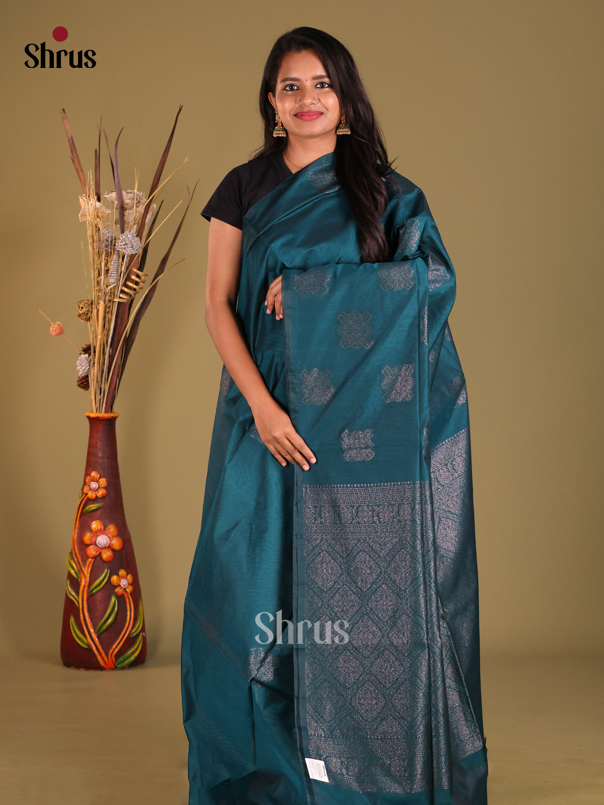 Peacock Green - Semi Silkcotton Saree - Shop on Shrus.com